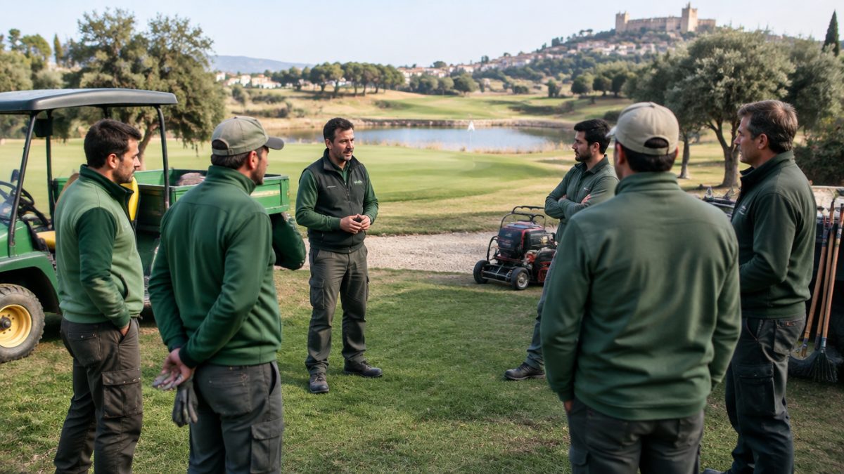 Start-of-shift meeting of the greenkeeping crew shifts