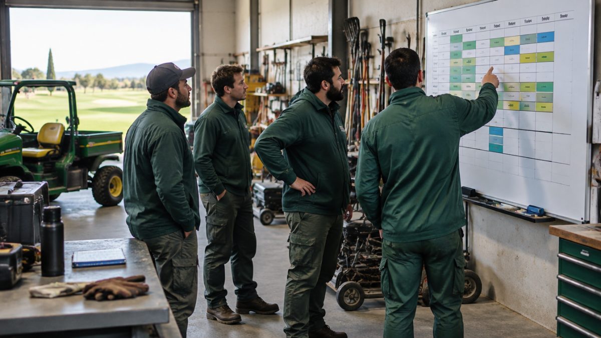 Weekly rota of greenkeeping crew shifts in the workshop