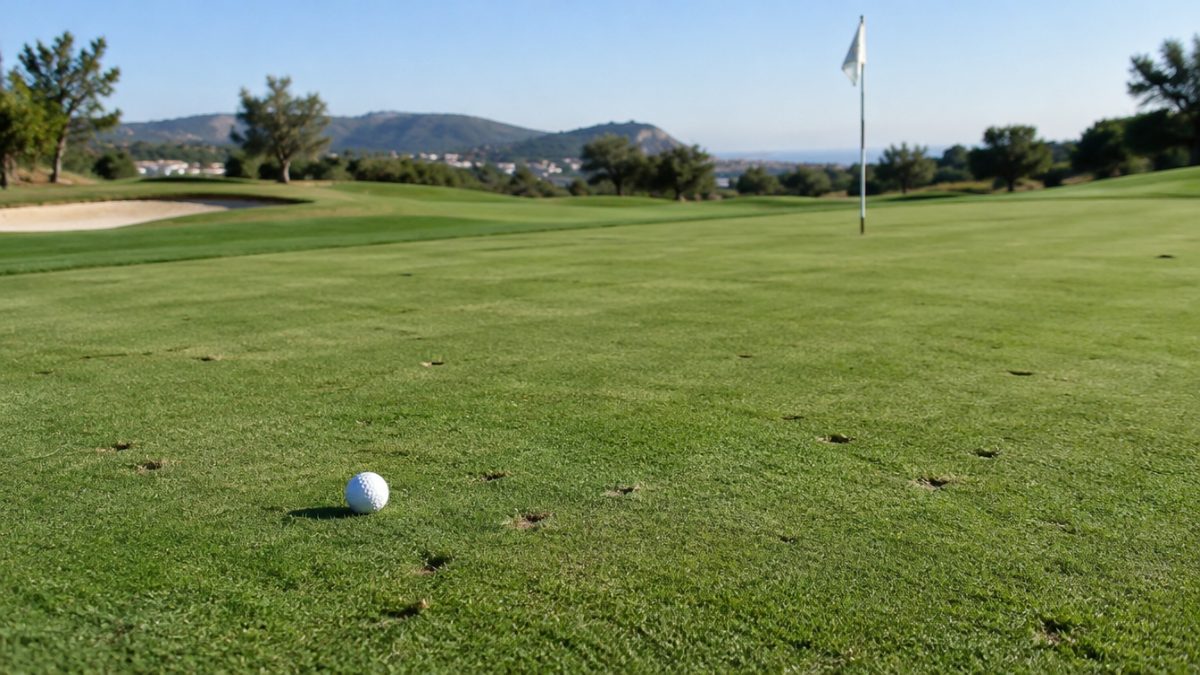 Golf green with ball marks before repair