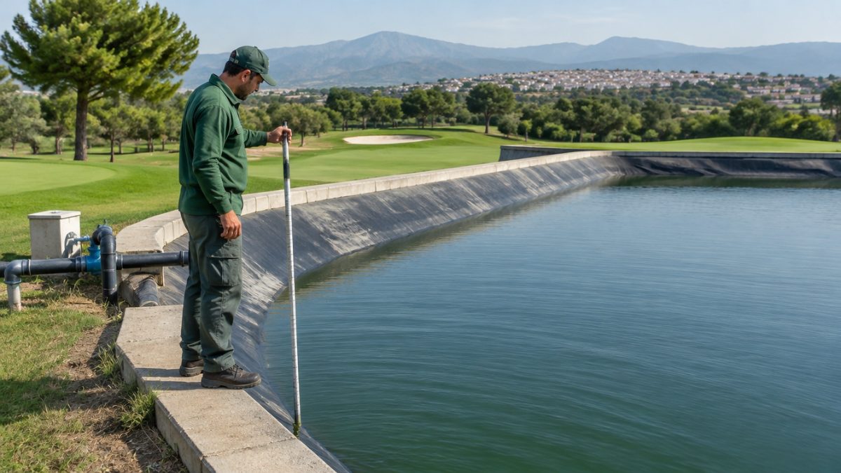 Greenkeeper checking the level of the irrigation reservoirs