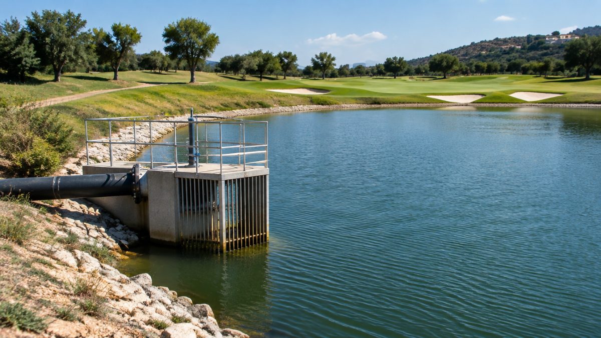 Water intake and reservoir of a course with regularised water rights in golf