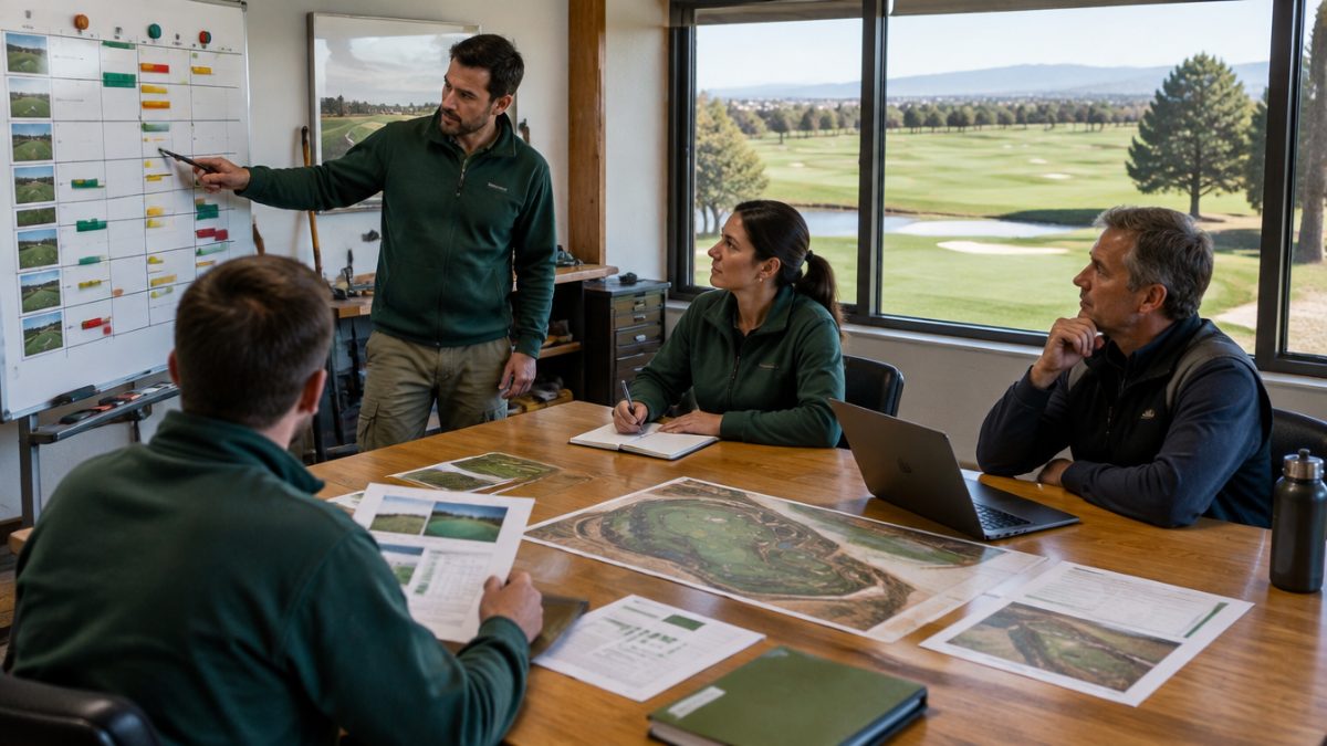 Pizarra de tareas para la planificación diaria del greenkeeper en el taller