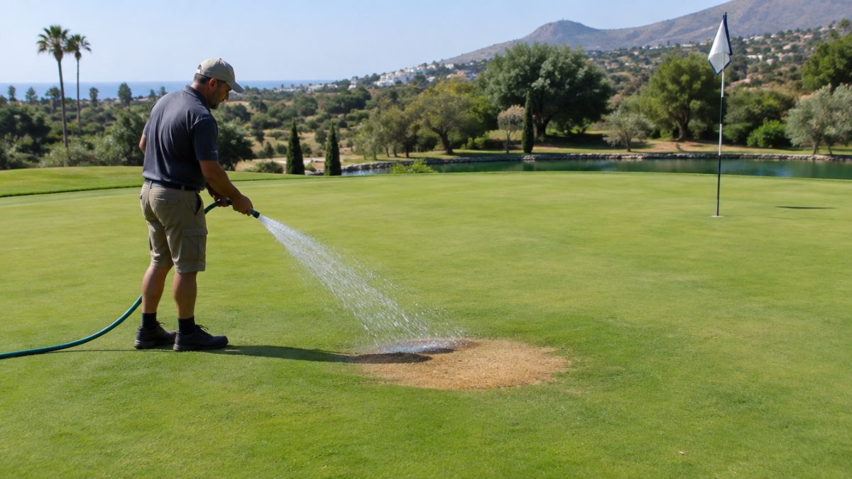Punto seco en un green y riego manual de greens