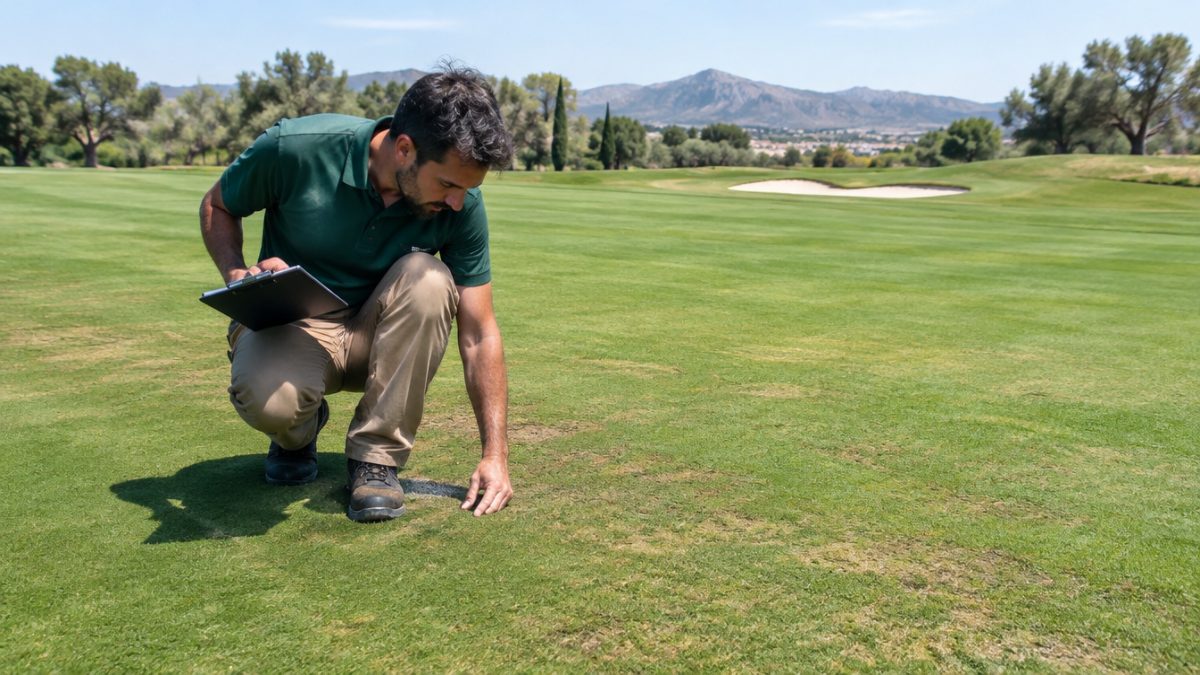 Greenkeeper vigilando el Pythium en césped en verano