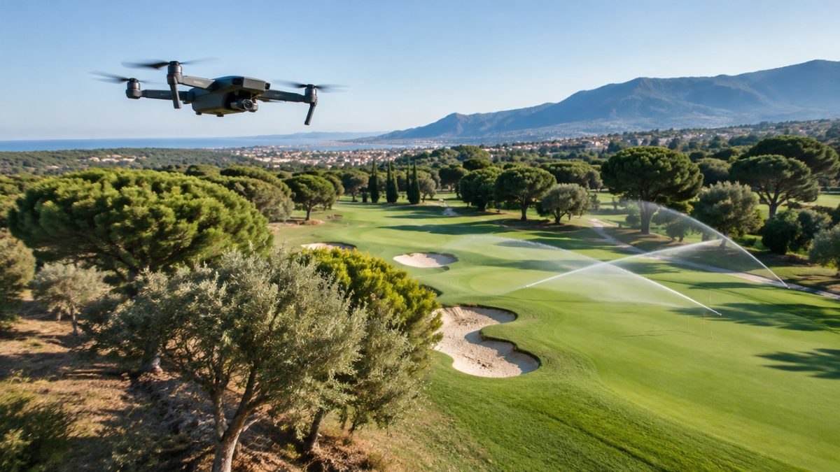 Drone imagery on a golf course used to monitor irrigation and trees