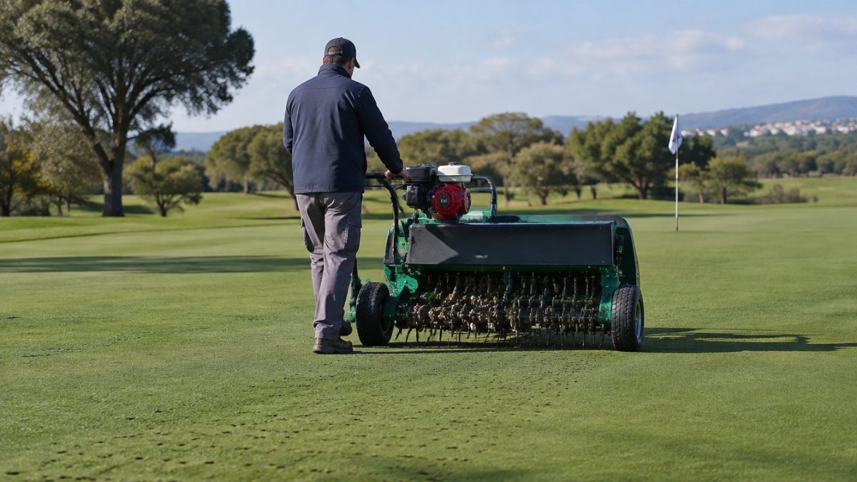 Aireado de un green para controlar el thatch en greens