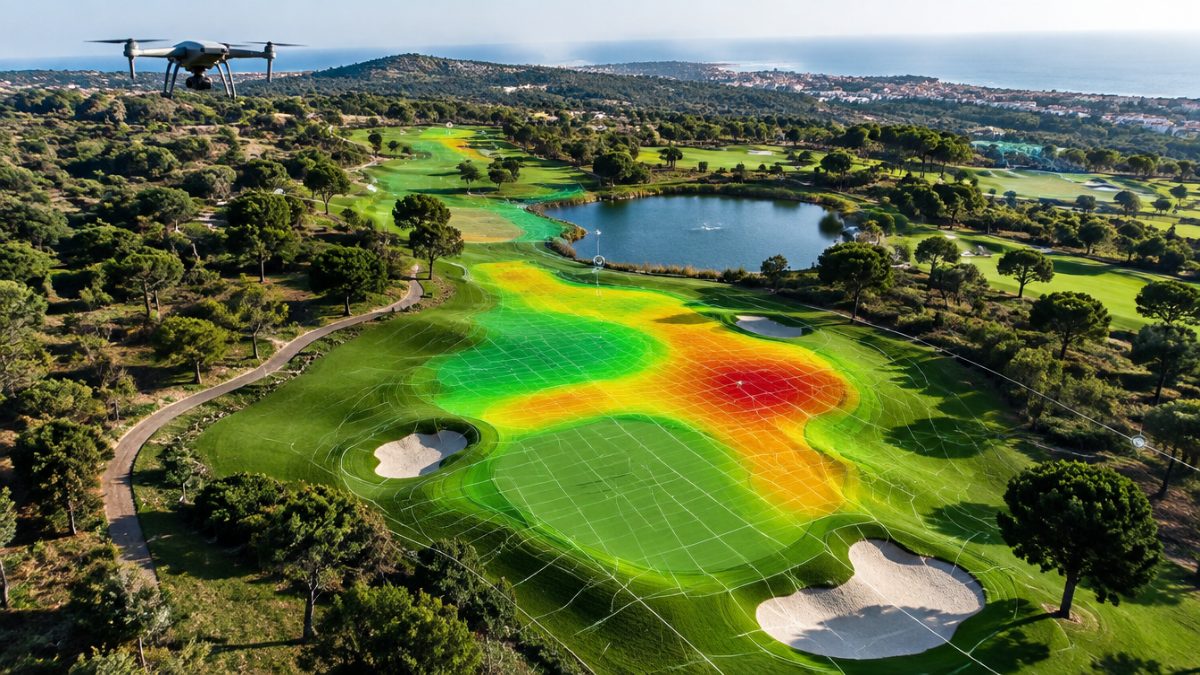 Aerial image of a course analysed with artificial intelligence in greenkeeping