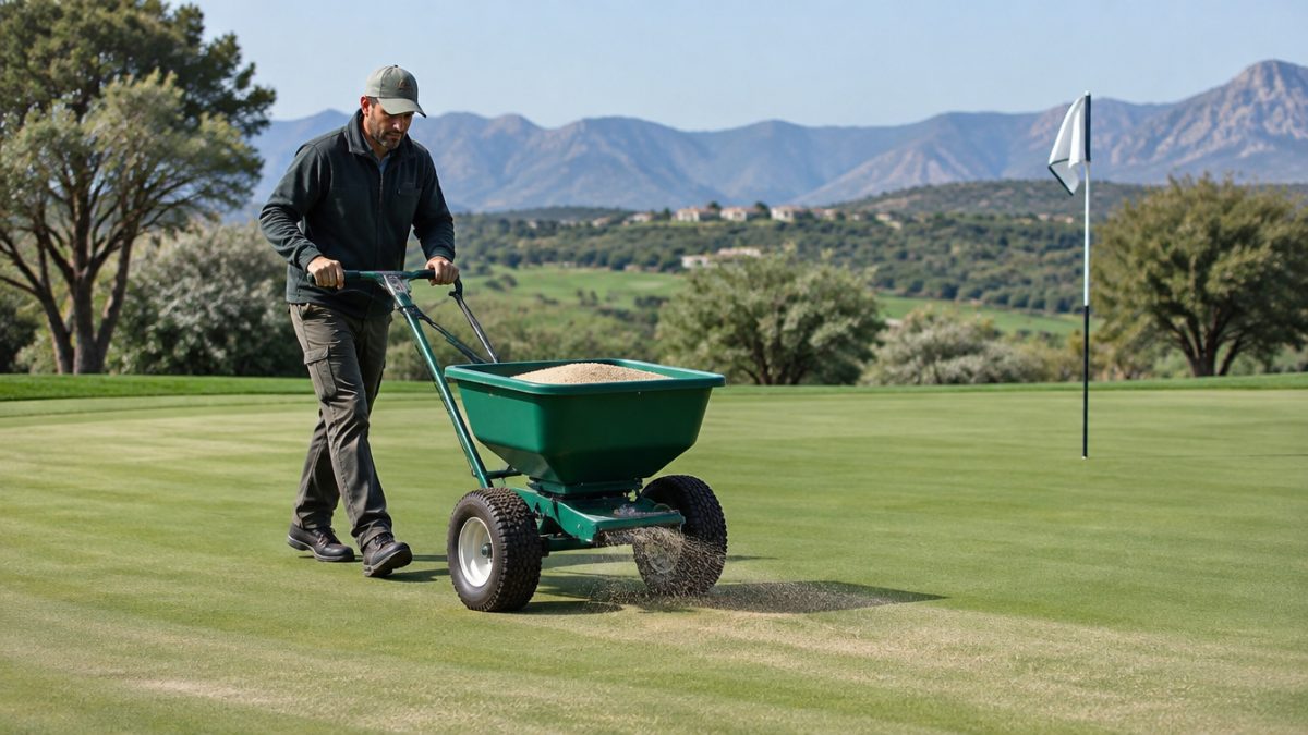 Top-dressing on a green, one of the greenkeeper tasks in April