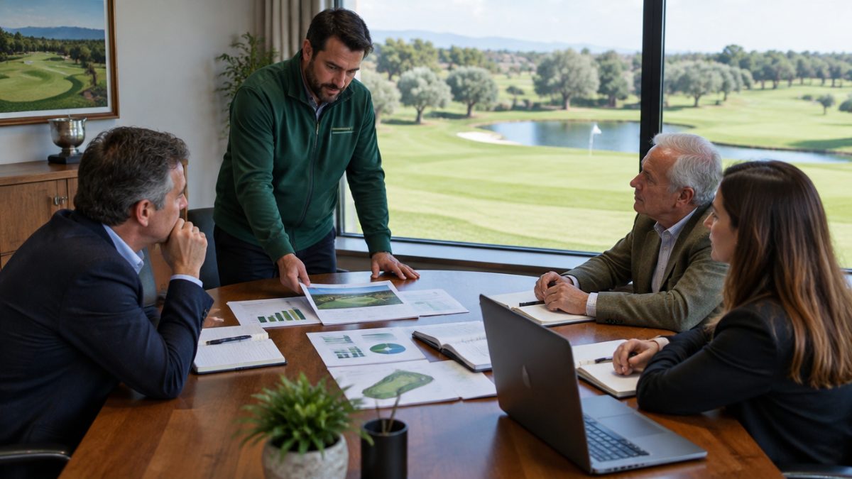 Head greenkeeper presentando informes a la dirección del club