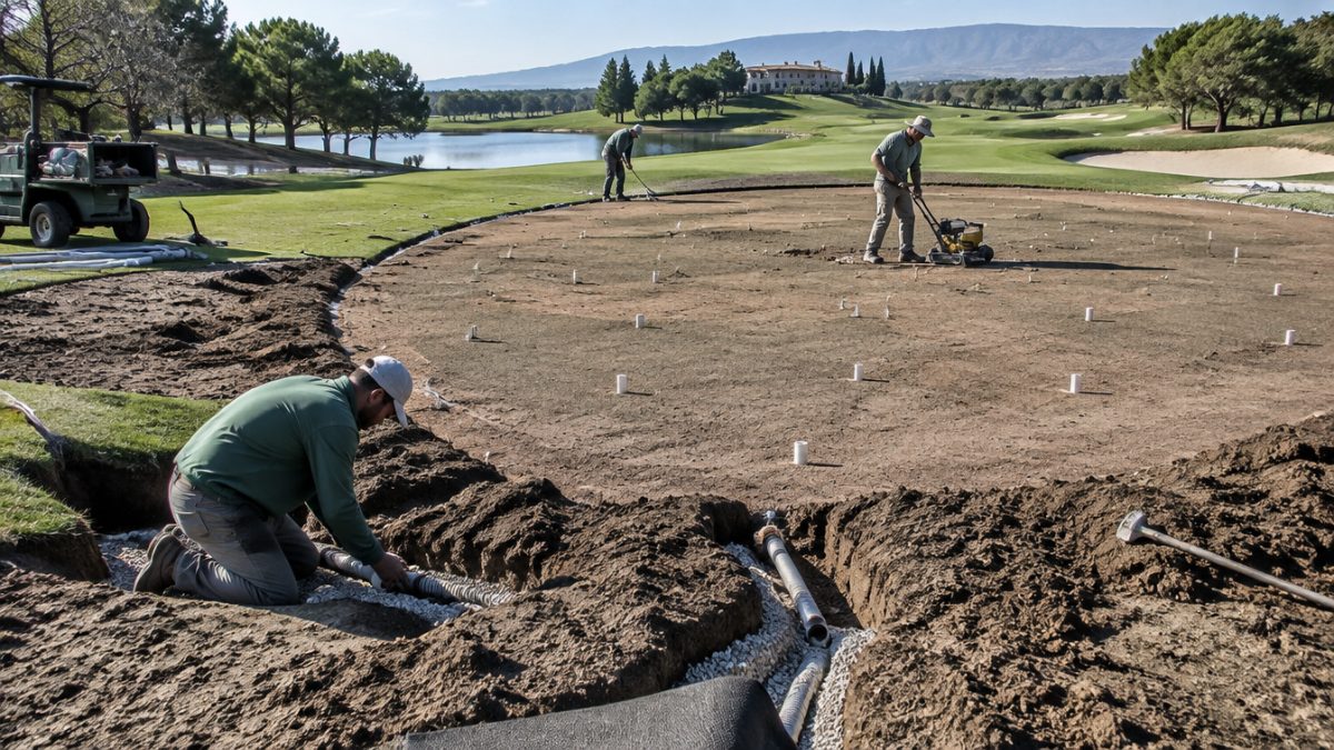 Drainage work during USGA green construction
