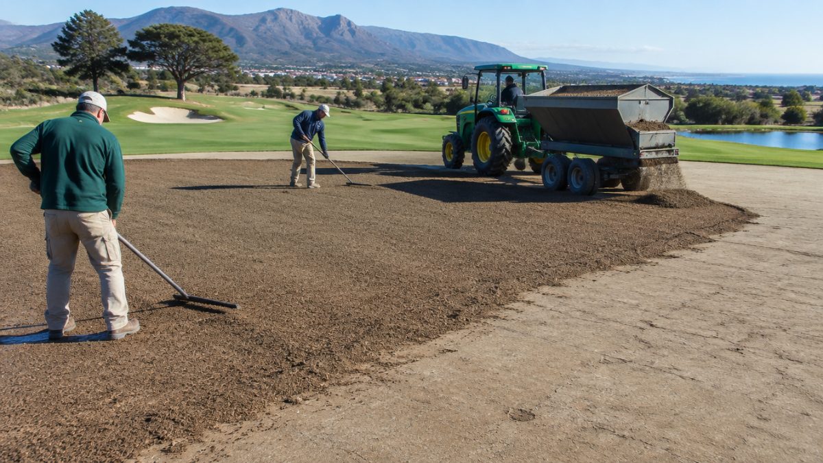 Spreading of the rootzone mix in USGA green construction