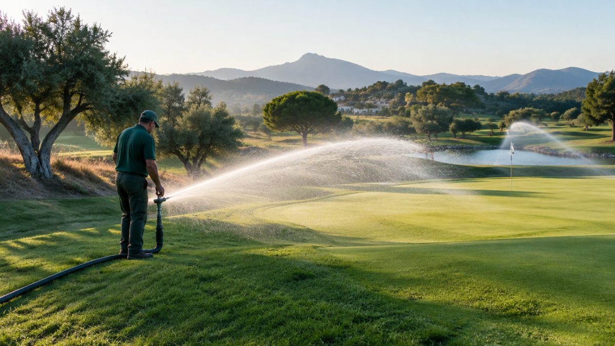 Early-morning irrigation among the greenkeeper tasks in July