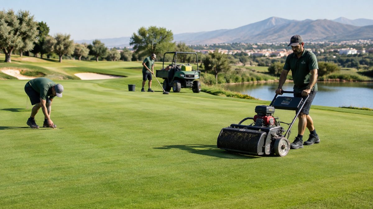 Maintenance team carrying out the greenkeeper tasks in July