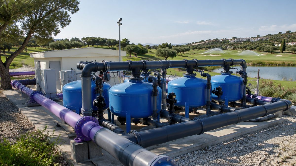Filters at the pumping station that distributes reclaimed water for irrigation
