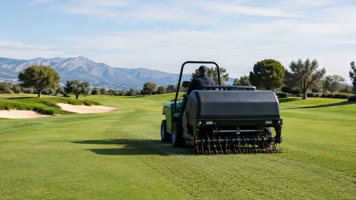 Aeration equipment on the course's golf fairways