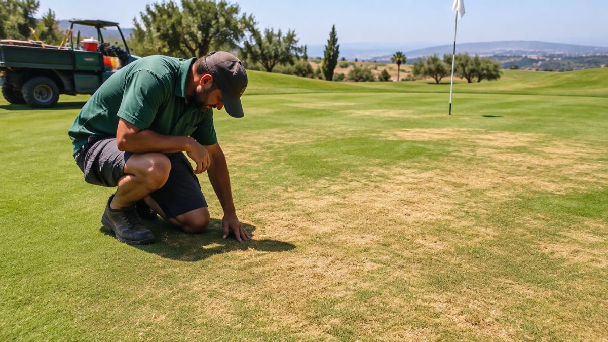 Green showing heat stress symptoms among the greenkeeper tasks in August