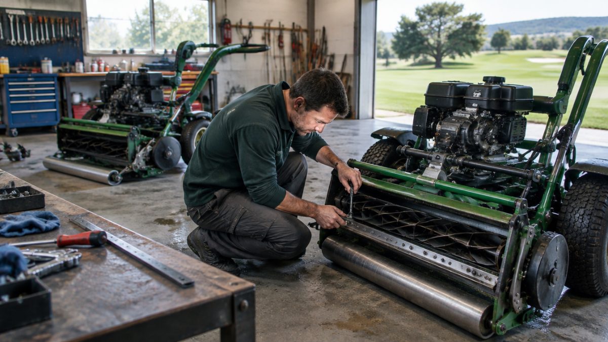 Bedknife adjustment on greens mowers in the workshop