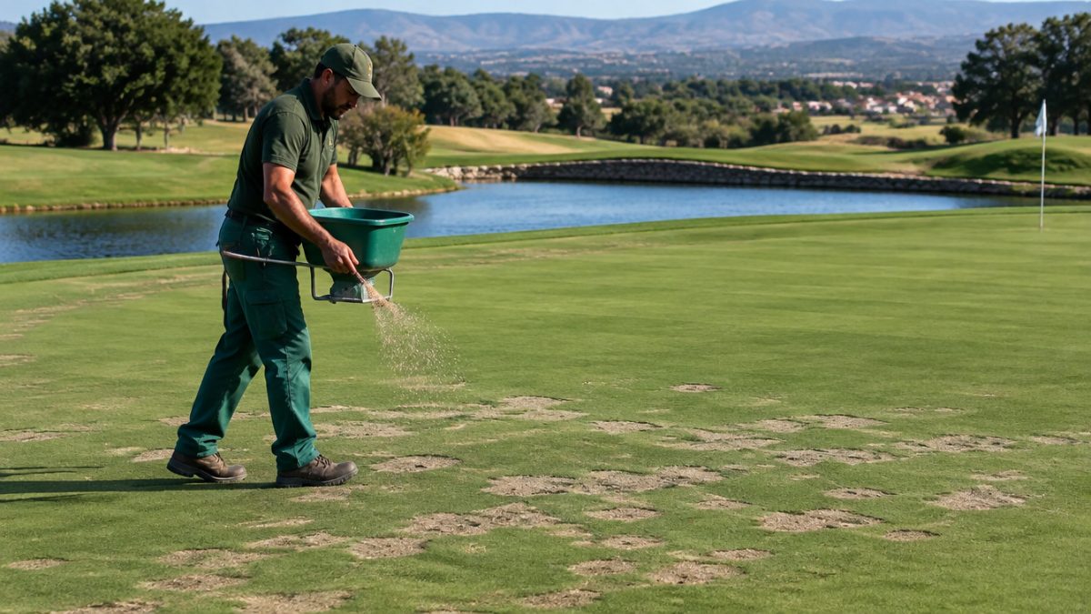 Overseeding bare patches during the greenkeeper tasks in September
