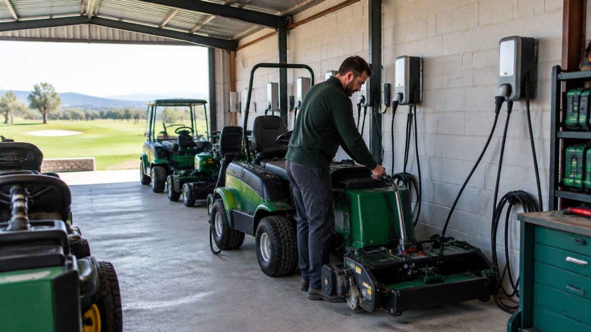 Puntos de carga para maquinaria eléctrica de golf en la nave