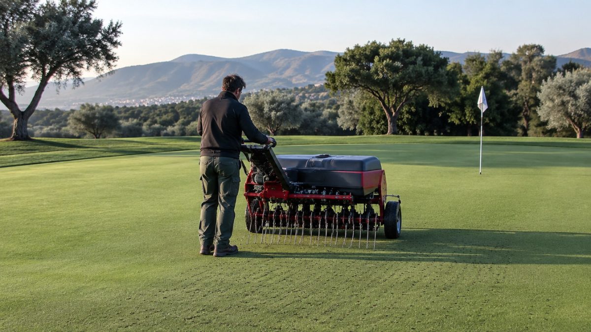 Aireación de un green para el control de Poa annua en greens