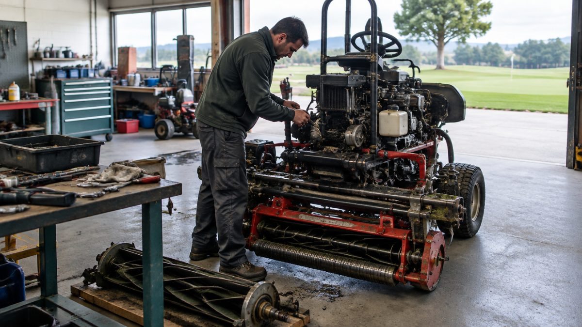 Machinery overhaul in the workshop as part of the greenkeeper tasks in December