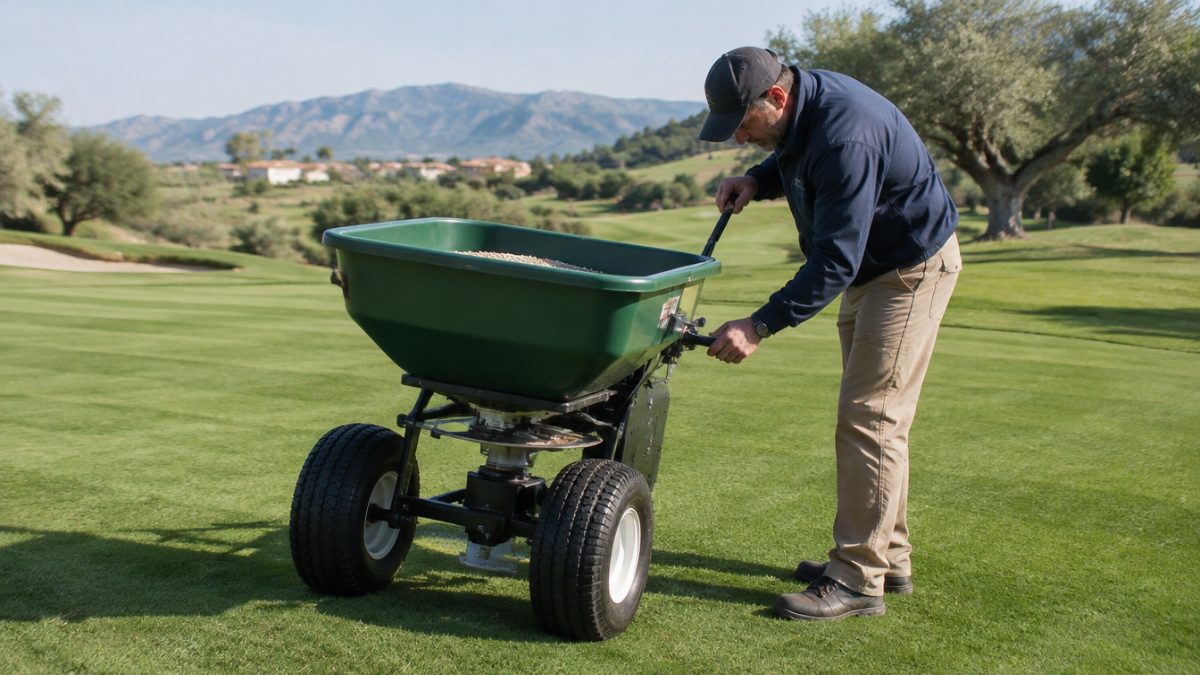 Calibración de la abonadora dentro de un plan de abonado en golf