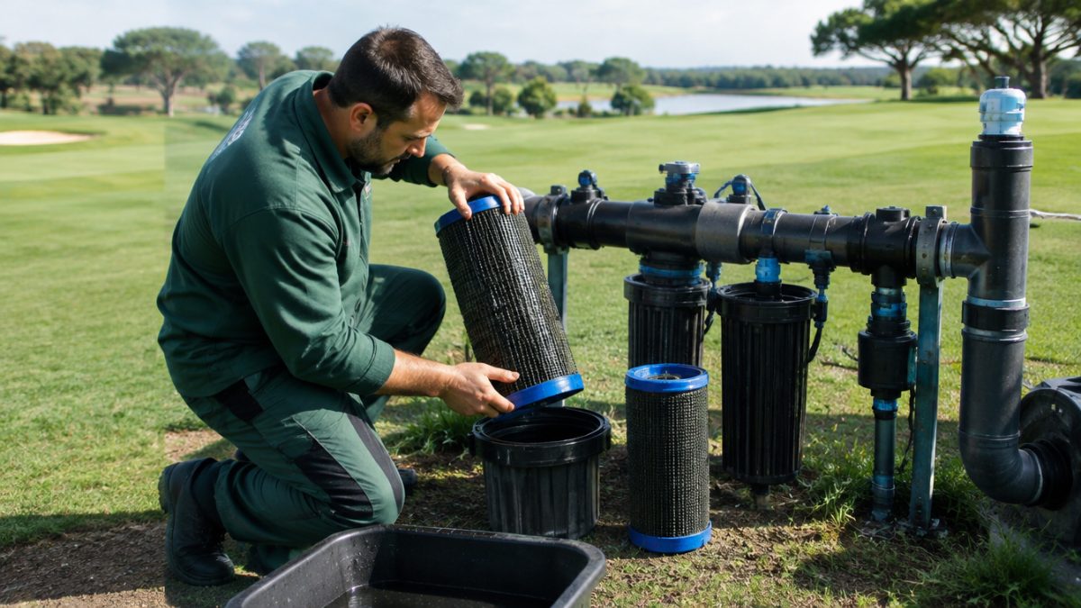 Limpieza de filtros en el mantenimiento de aspersores del campo de golf