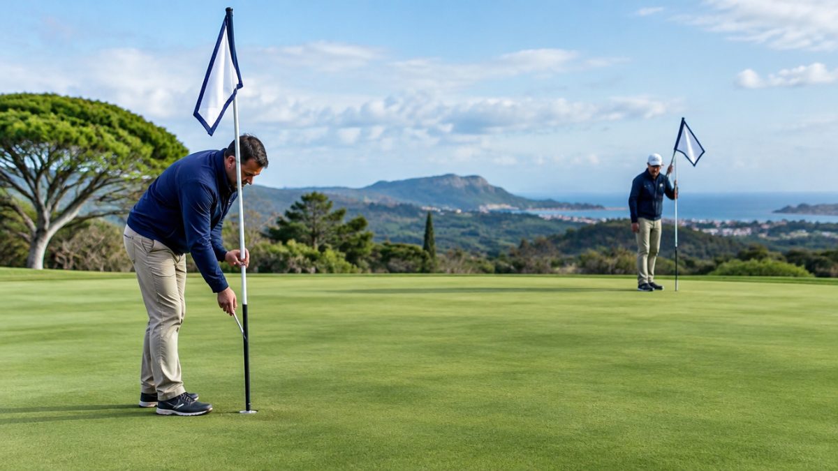 Placing flags when preparing a golf tournament on a green