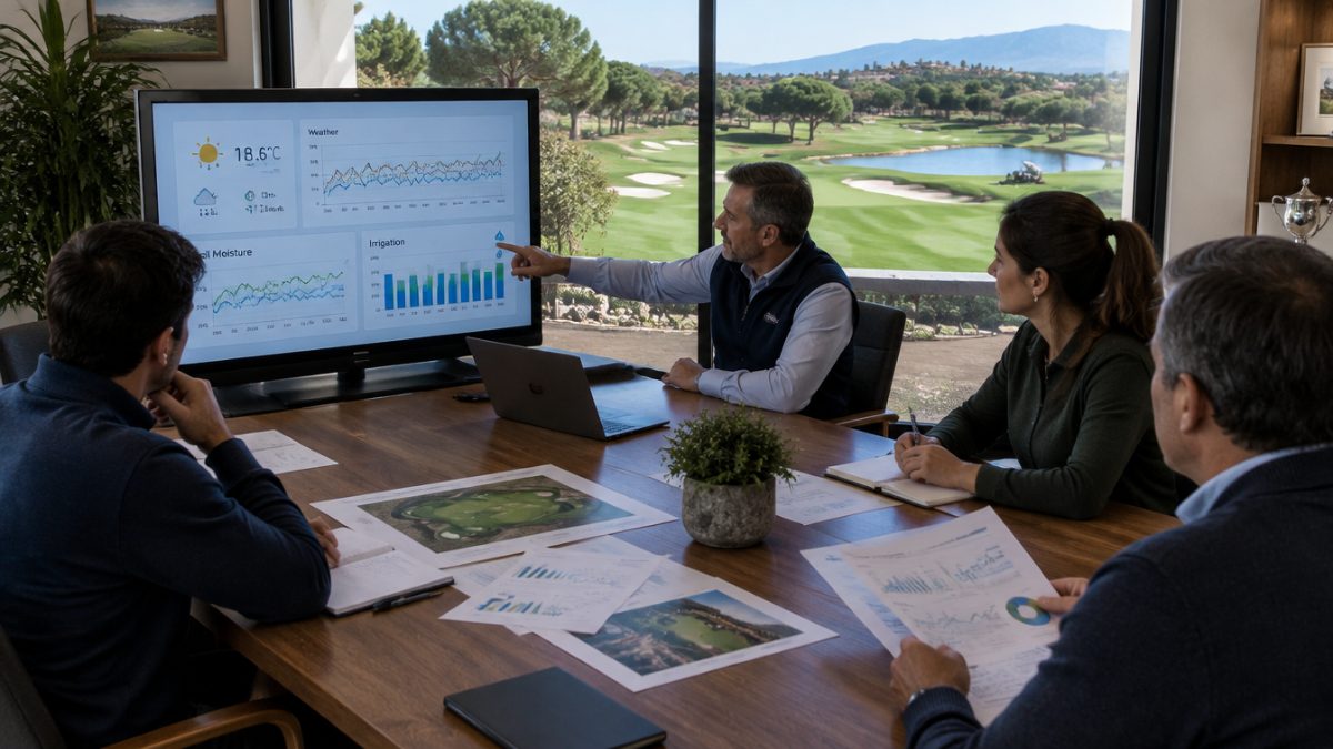 Dashboard with IoT sensor data in golf on weather and irrigation