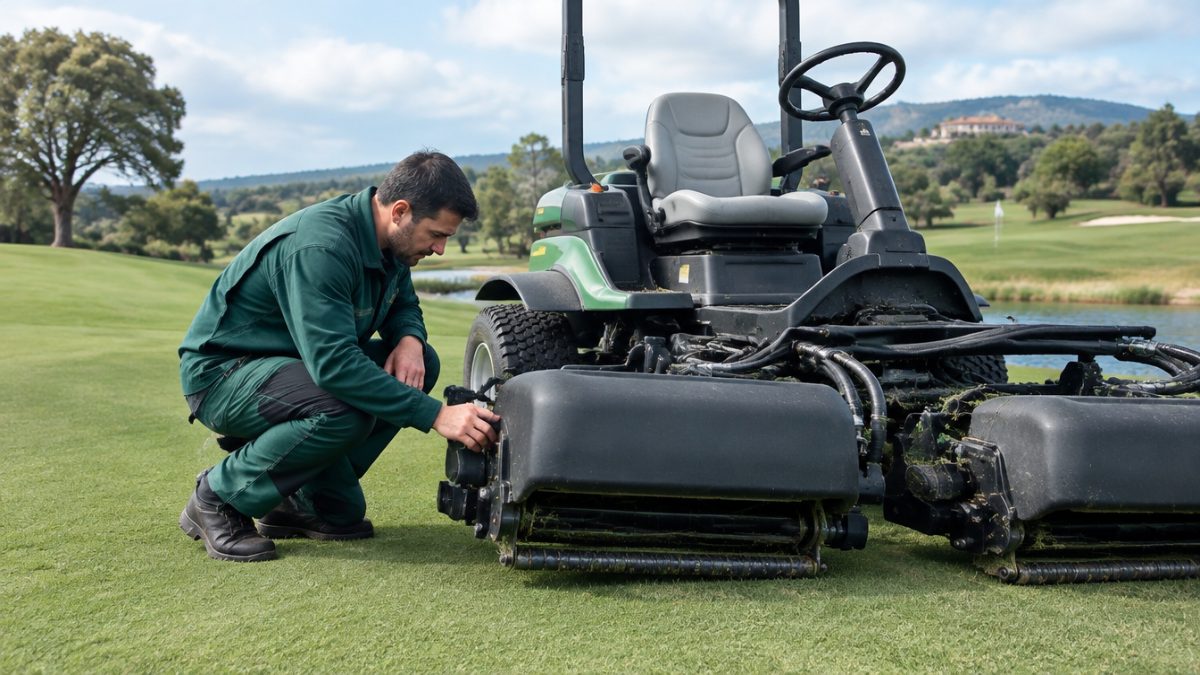 Checking the guards of a mower as part of risk prevention in greenkeeping